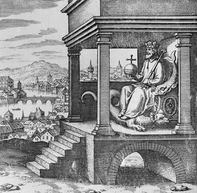 Kronet konge på tronen fra Musaeum Hermeticum af German School