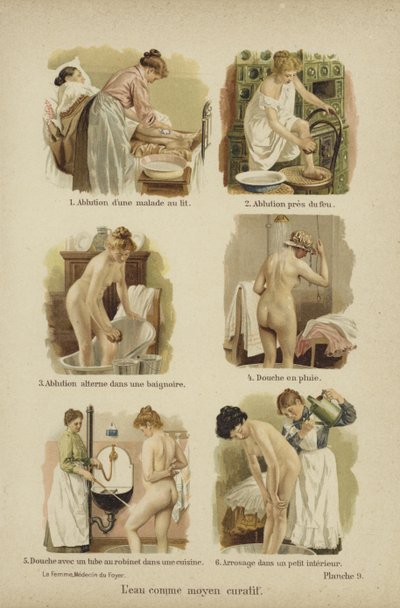 Kurativ brug af vand (farve litho) af German School