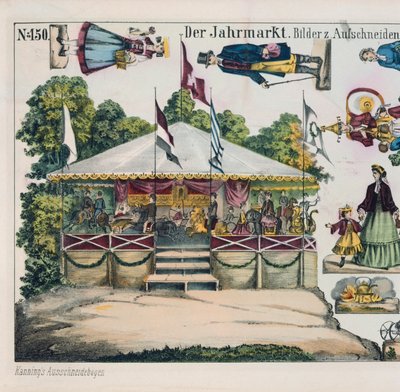 Udskæringsark med en tivolikarrusel, udgivet af Kanning, 1860 af German School