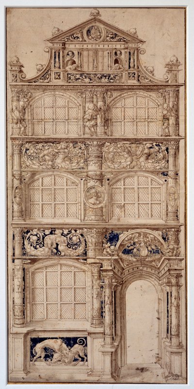 Udsmykning af en husfacade af Hans Holbein Le Jeune (1497-1543) (Ec. All.) Dim. 0,58 x 0,27 m Paris. Louvre-museet af German School