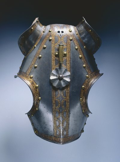 Demi-chanfron, Augsburg, ca. 1550 (ætset og forgyldt stål med læder) af German School