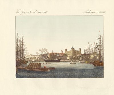 Beskrivelse af Tower of London (farvet gravering) af German School
