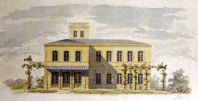 Design til en italiensk klassisk villa, ca. 1850 (akvarel med pen og blæk på papir) af German School