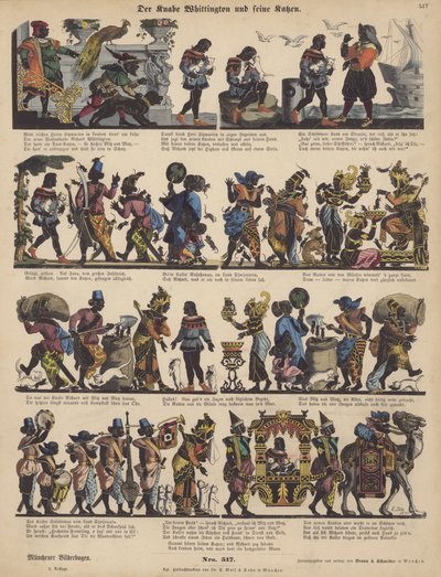 Dick Whittington og hans katte (farvet indgravering) af German School