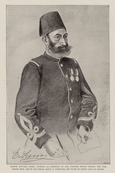 Edhem Moushir Pasha, general i kommando over de tyrkiske tropper under krigen (litho) af German School
