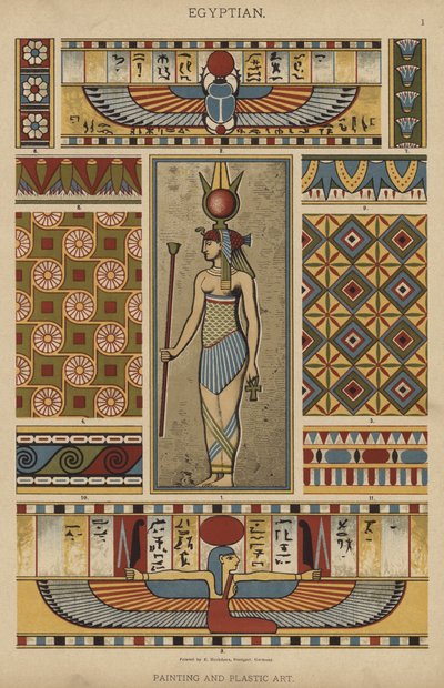 Egyptisk, maleri og plastik (farve litho) af German School