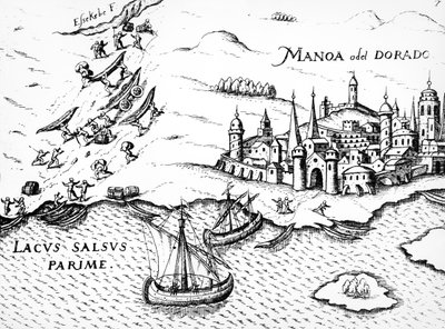 Eldorado, illustration fra Regni Guianae, af G. Raleigh, 1594-96 af German School