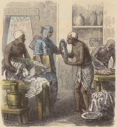 Balsamering af dyr i det gamle Egypten (farvet indgravering) af German School