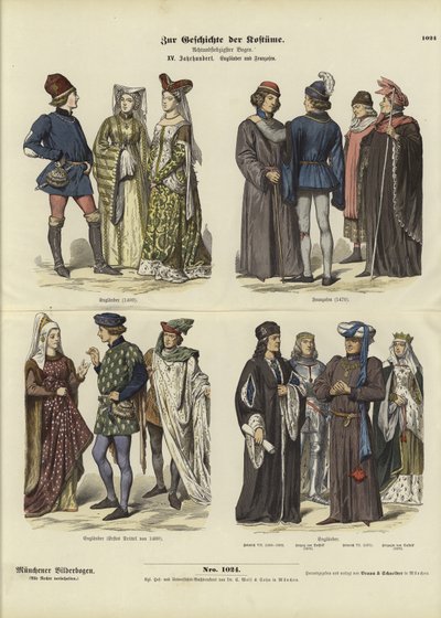 English and French costumes, 15th Century  af German School