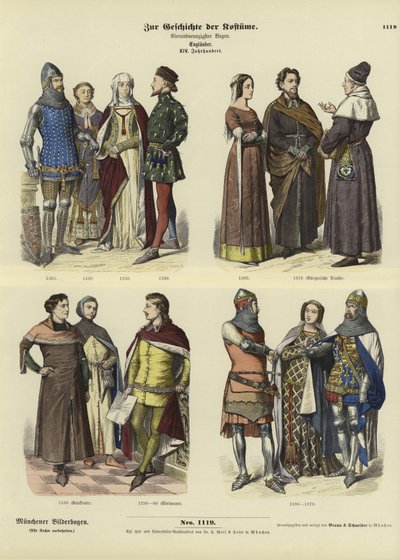 English costumes, 14th Century  af German School