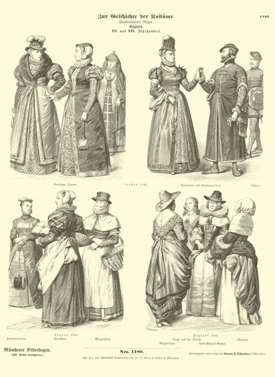 English costumes, 16th and 17th Century  af German School