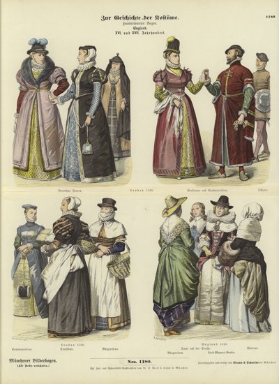 English costumes, 16th and 17th Century  af German School
