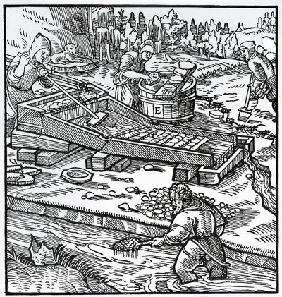 Gravering fra De re metallica (Om metallers natur), af Georg Pawer eller Georgius Agricola (1494-1555) af German School