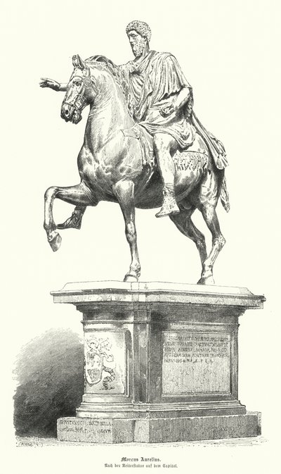 Rytterstatue af Marcus Aurelius, romersk kejser (gravering) af German School