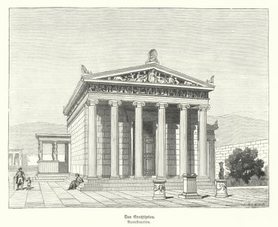 Erectheion, tempel dedikeret til Athena og Poseidon på Akropolis, Athen, Antikkens Grækenland (gravering) af German School