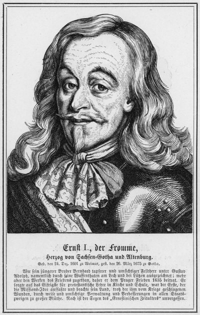 Ernst I, den fromme, hertug af Sachsen-Gotha og Altenburg (stik) af German School