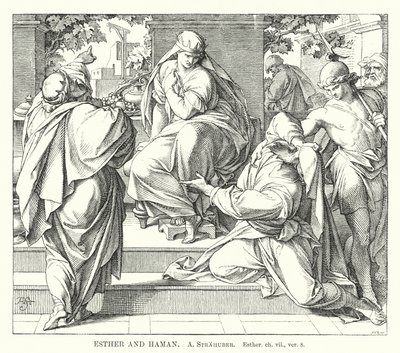 Esther og Haman, Esther, ch vii, ver 8 (gravering) af German School