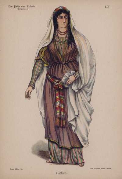 Esther, fra Die Judin von Toledo (Jødinden af Toledo) af Franz Grillparzer (farve litho) af German School