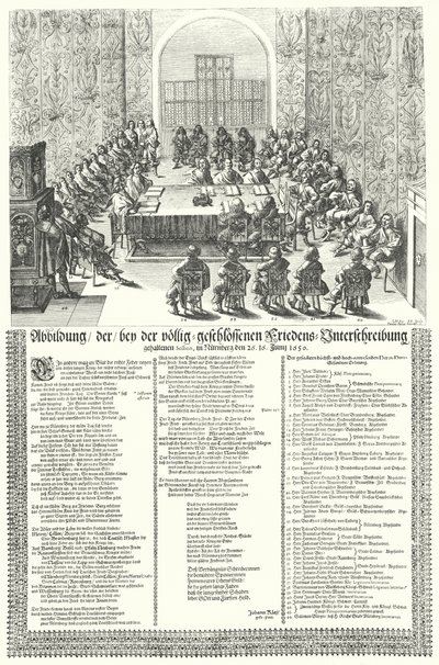 Europæisk fredskongres afholdt i Nürnberg i 1650 efter Trediveårs Wa (gravering) af German School