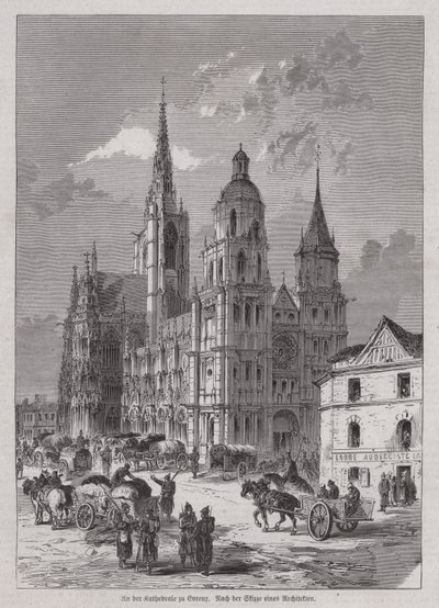 Evreux-katedralen, Normandiet, Frankrig (gravering) af German School