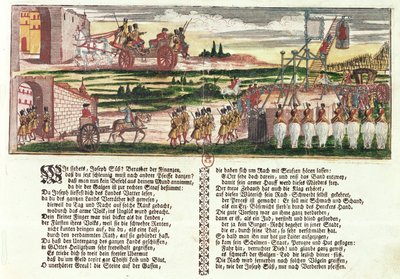 Henrettelse af Joseph Süss Oppenheimer i 1738 (farvet træsnit) af German School