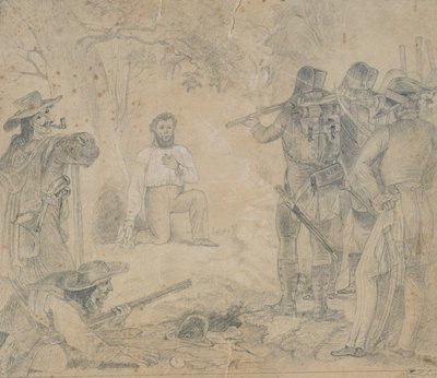 Henrettelse af Robert Blum den 9. november, 1848, 1862 (farveblyant på papir) af German School