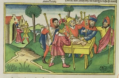 Anden Mosebog 12 Den første påske, fra Nürnbergbibelen (Biblia Sacra Germanaica) (farvet træsnit) af German School