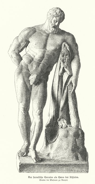 Farnese Hercules, romersk kopi af en gammel græsk statue af Lysippos (gravering) af German School