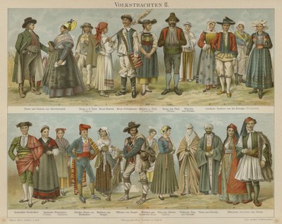 Folkedragter (farve litho) af German School