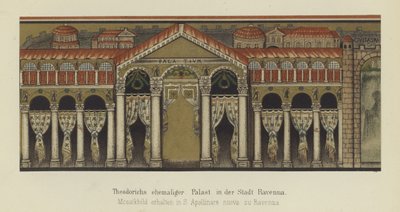 Tidligere palads af Theoderik den Store, østgoternes konge, i Ravenna, Italien (farve litho) af German School