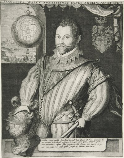 Francis Drake, pub. 19. århundrede (gravering) af German School