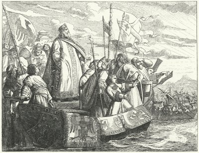Frederick Barbarossa og hans hær krydser Bosporus på det tredje korstog af German School