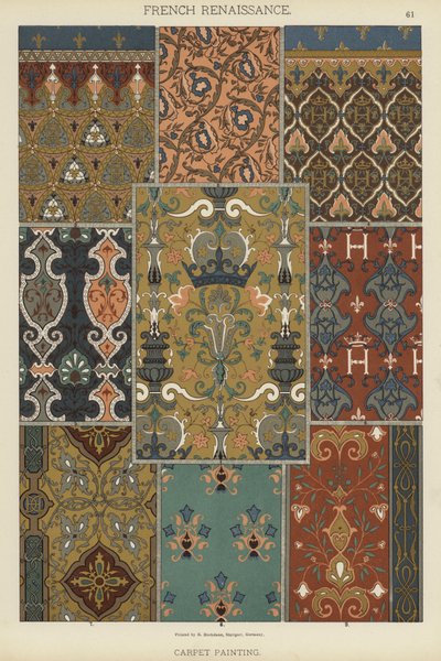 Fransk renæssance, tæppemaling (litho-farve) af German School
