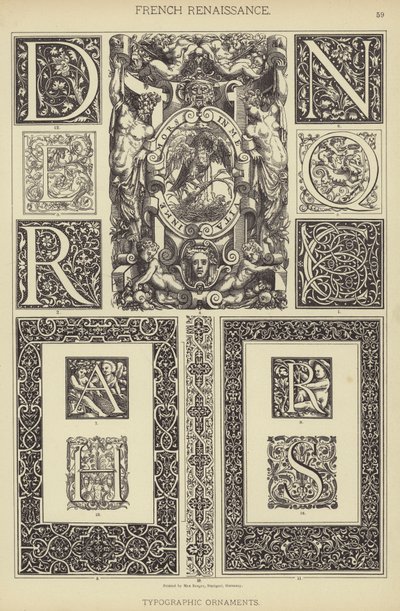 Fransk renæssance, typografiske ornamenter (farve litho) af German School