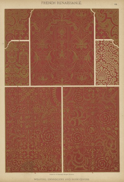 Fransk renæssance, vævning, broderi og bogomslag (farve litho) af German School