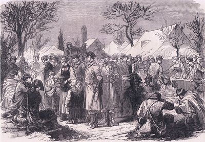 Franske flygtninge soldater i Schweiz, Cassells historie om krigen mellem Frankrig og Tyskland udgivet af Cassell and Company Limited, ca. 1890 (litho) af German School