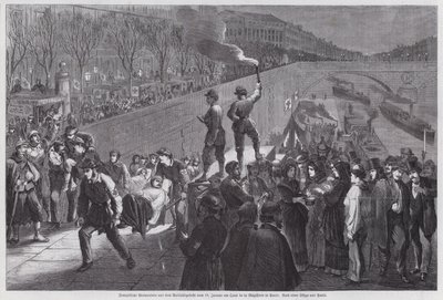 Franske soldater såret i det sidste mislykkede forsøg på at bryde ud af belejringen af Paris ankommet til Quai de la Megisserie, Franco Preussian War, januar 1871 (gravering) af German School