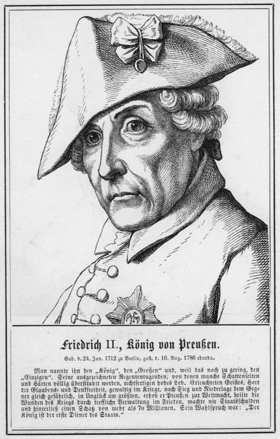 Frederik II, konge af Preussen (gravering) af German School