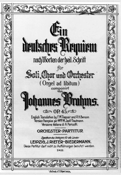 Frontispice af det tyske rekviem af Johannes Brahms (1833 - 1897) (litho) af German School
