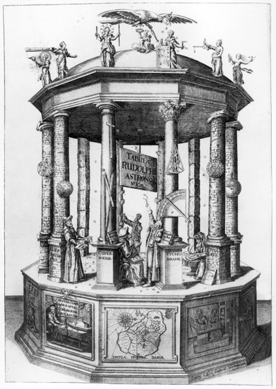 Frontispice til Rudolphine-tabellerne kompileret af Johannes Kepler, udgivet i 1627 af German School