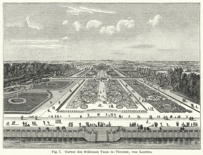 Havedesign: haver i Chateau de Vaux-le-Vicomte, Maincy, Frankrig, anlagt af Andre le Notre i det 17. århundrede (gravering) af German School