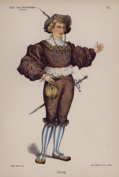 Georg, fra Gotz von Berlichingen af ​​Goethe (farve litho) af German School