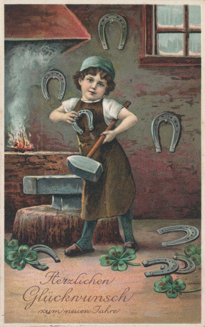 Tysk nytårskort (farve litho) af German School
