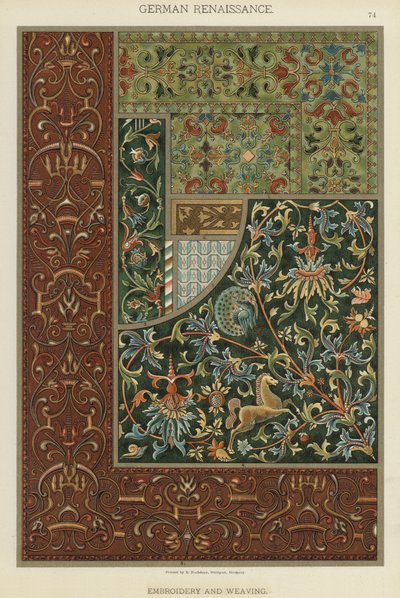 Tysk renæssance, broderi og vævning (farve litho) af German School