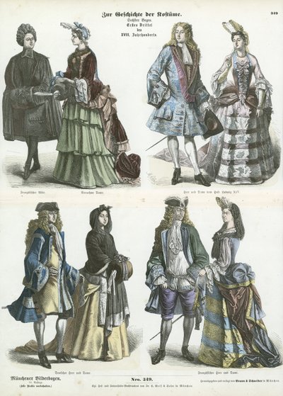 German and French costumes, early 18th Century  af German School