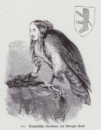 Tysk karikatur af den franske kvindelige forfatter George Sand fra det 19. århundrede (litho) af German School