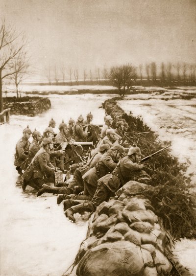 Tysk maskingeværsektion holder en barrikade i Polen, 1914-19 af German School