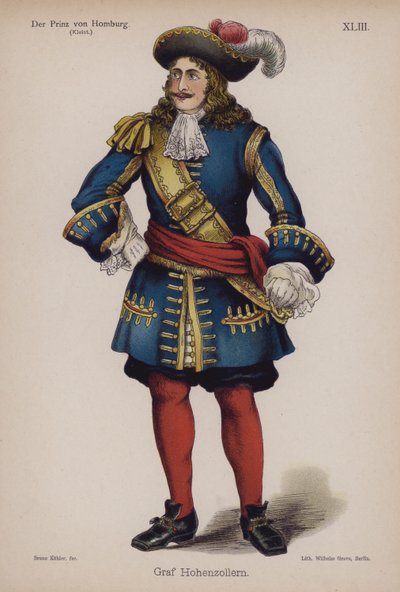 Graf Hohenzollern, fra Der Prinz von Homburg (Prinsen af ​​Homburg) af Heinrich von Kleist (farve litho) af German School