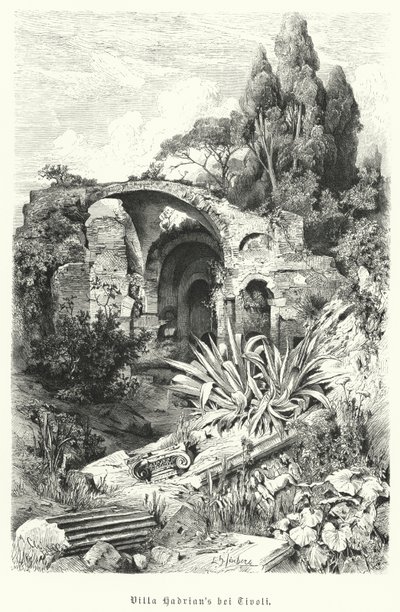 Hadrians villa, Tivoli, Italien (gravering) af German School