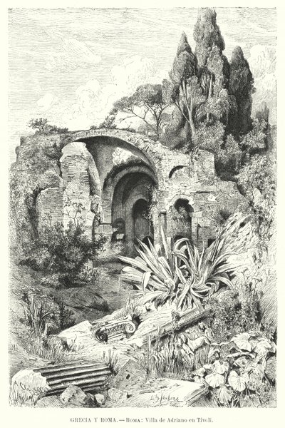 Hadrians villa, Tivoli, Italien (litho) af German School
